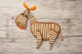 Funny zebra made of bread and vegetables