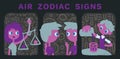 Funny zodiac signs. Colorful vector illustration of air group of zodiac signs in hand-drawn sketch style isolated on