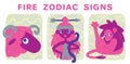 Funny zodiac signs. Colorful vector illustration of fire group of zodiac signs in hand-drawn sketch style isolated on Royalty Free Stock Photo