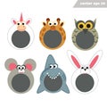 Funy cartoon happy animal face masks for mobile app