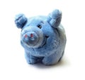 Fur blue pig toy for children isolated on white background Royalty Free Stock Photo