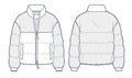 Fur Bomber Jacket technical fashion Illustration. Down Jacket, Outerwear fashion flat technical drawing template, zip-up