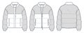 Fur Bomber Jacket technical fashion Illustration. Down Jacket, Outerwear fashion flat technical drawing template, zip-up