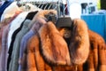 fur Coaat and winter clothing for sale at market Royalty Free Stock Photo