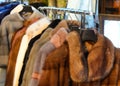fur Coaat and winter clothing for sale at market Royalty Free Stock Photo