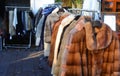 fur Coaat and winter clothing for sale at market Royalty Free Stock Photo