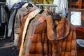 Fur Coat and winter clothing for sale at market Royalty Free Stock Photo