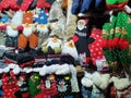 Knitted product made of wool hat fur handmade mittens hats scarves jumpers on Christmas market place handcraft om Old Town Of T