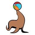 Fur seal circus icon cartoon