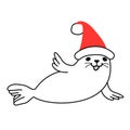 Fur seal in red Santa Hat Royalty Free Stock Photo