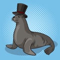 fur seal in top hat pinup pop art vector Royalty Free Stock Photo