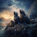 Fur seals, Cape Du Couedic, Flinders Chase National Park, Kangaroo Island, SA, Australia  Made With Generative AI illustration Royalty Free Stock Photo