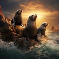 Fur seals, Cape Du Couedic, Flinders Chase National Park, Kangaroo Island, SA, Australia Made With Generative AI illustration