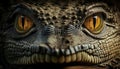 Furious alligator reptile eyes glow in darkness generated by AI