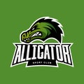 Furious alligator sport vector logo concept isolated on green background.