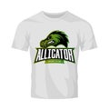 Furious alligator sport vector logo concept isolated on white t-shirt mockup.