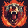 Furious angry face of terrible bear with open mouth and terrible teeth. Vector illustration