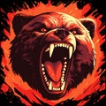 Furious angry face of terrible bear with open mouth and terrible teeth. Vector illustration