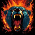 Furious angry face of terrible bear with open mouth and terrible teeth. Vector illustration