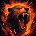 Furious angry face of terrible bear with open mouth and terrible teeth. Vector illustration