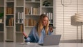 Furious angry mad Caucasian business woman student girl home office library work laptop studying multitasking Royalty Free Stock Photo