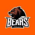 Furious bear sport vector logo concept isolated on orange background.