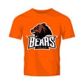 Furious bear sport vector logo concept isolated on orange t-shirt mockup.