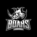 Furious boar sport club vector logo concept on dark background. Royalty Free Stock Photo