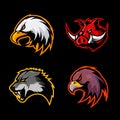 Furious boar, wolf, panther and eagle head sport vector logo concept set on black background.