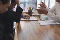 Furious boss scolding frustrated woman at office. irritated man Royalty Free Stock Photo