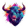 Furious bull head vibrant colorful brush style vector illustration for t-shirt or poster printing