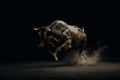 Furious bull running along sandy bullring