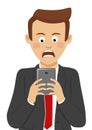 Furious businessman has received bad news on mobile smart phone