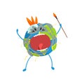 Furious cartoon Earth planet character screaming, funny globe emoji vector Illustration