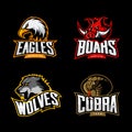 Furious cobra, wolf, eagle and boar sport vector logo concept set on dark background.