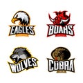 Furious cobra, wolf, eagle and boar sport vector logo concept set isolated on white background.