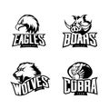 Furious cobra, wolf, eagle and boar sport vector logo concept set on white background.