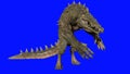 A furious crocodile humanoid he has a bloody drooling mouth. 3d rendering