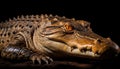 Furious crocodile open mouth, sharp teeth, on black background generated by AI