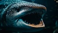 Furious crocodile sharp teeth evoke fear in underwater confrontation generated by AI