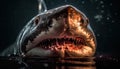 Furious crocodile swimming in dark, spooky underwater with sharp teeth generated by AI