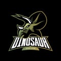 Furious dinosaur sport club vector logo concept isolated on black background.
