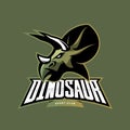 Furious dinosaur sport club vector logo concept isolated on khaki background.