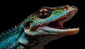 Furious dragon green tongue and teeth in close up portrait generated by AI