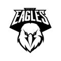 Furious eagle head athletic club vector logo concept isolated on white background.