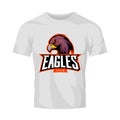 Furious eagle sport vector logo concept isolated on white t-shirt mockup.