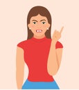 Furious facial expression. Woman threatening with finger. Vector illustration Royalty Free Stock Photo