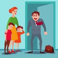 Furious Father Yelling at his Wife and Kids. Family Quarrel Parents Issues. Man Shouting on Children Royalty Free Stock Photo