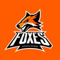 Furious fox sport club vector logo concept isolated on orange background