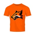 Furious fox sport club vector logo concept isolated on orange t-shirt mockup Royalty Free Stock Photo